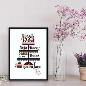 Quadro Decorativo Doces Que Faço 24X18Cm - Com Vidro Preta