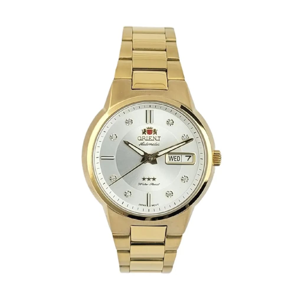 Relogio Orient Automatico dourado prata 3 estrelas strass luxo F49GG024L S1KX