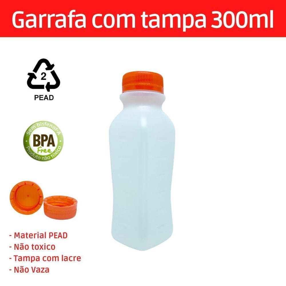 Garrafinha para suco descartável 300ml pet com lacre 12und