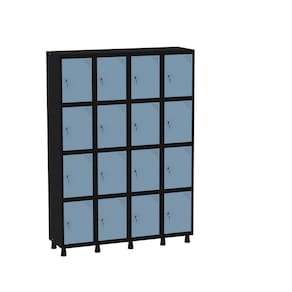 Armário Guarda Volume Locker Roupeiro 16 Portas Aço GRF 504/16 Preto/Azul Dali