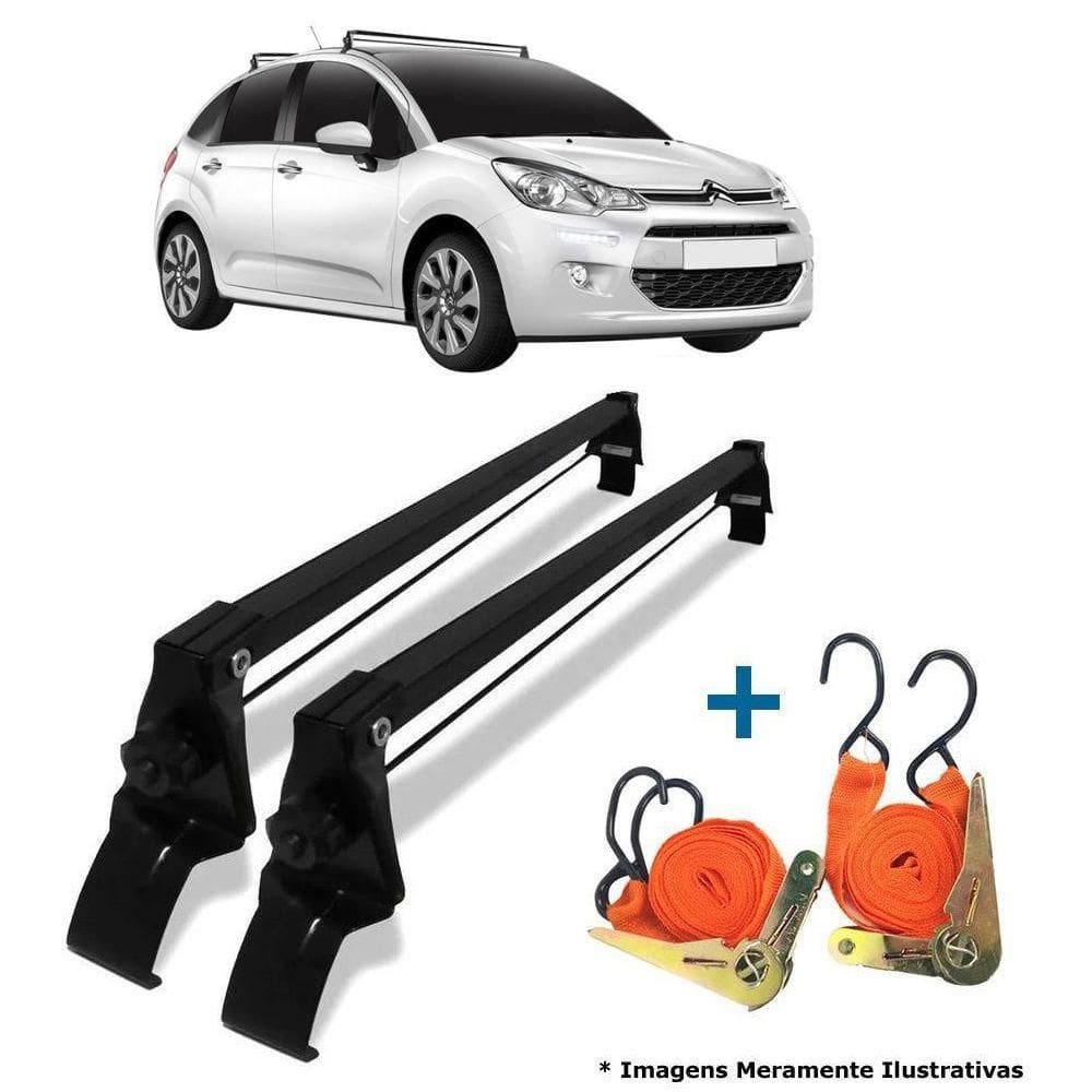 Rack De Teto Bagageiro + 2 Cintas Citroen C3 Ano 13/21