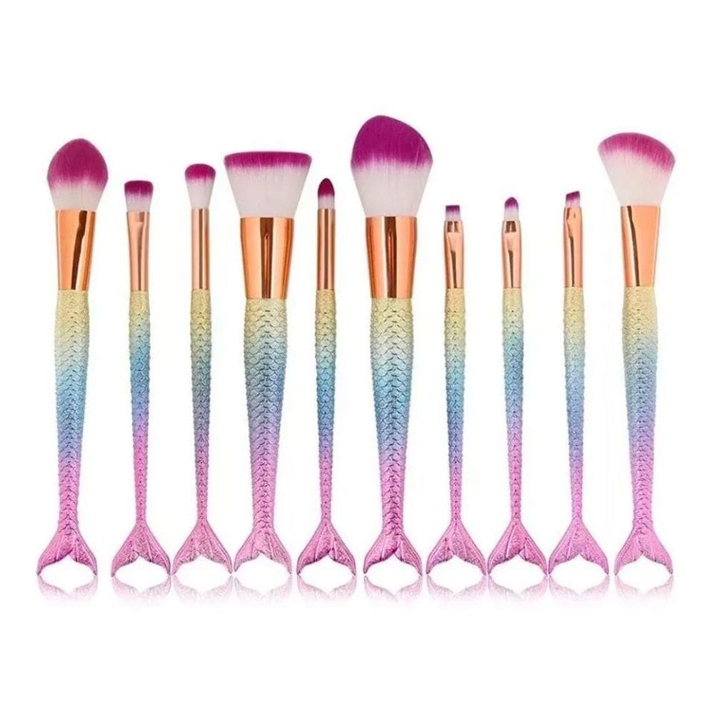 Kit Pinceis Maquiagem Sereia 10 Peças