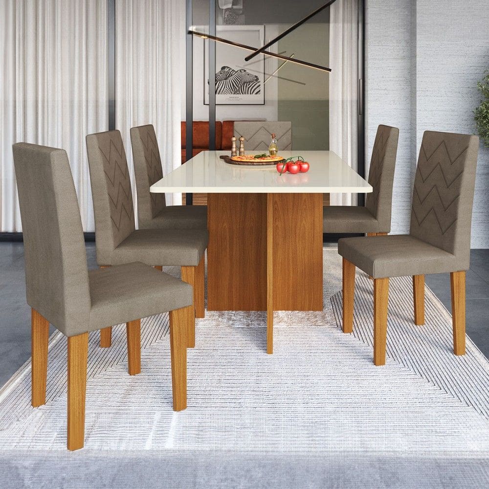 Mesa Jantar 6 Lugares Miami Freijo/Off White/Cacau - Indekes