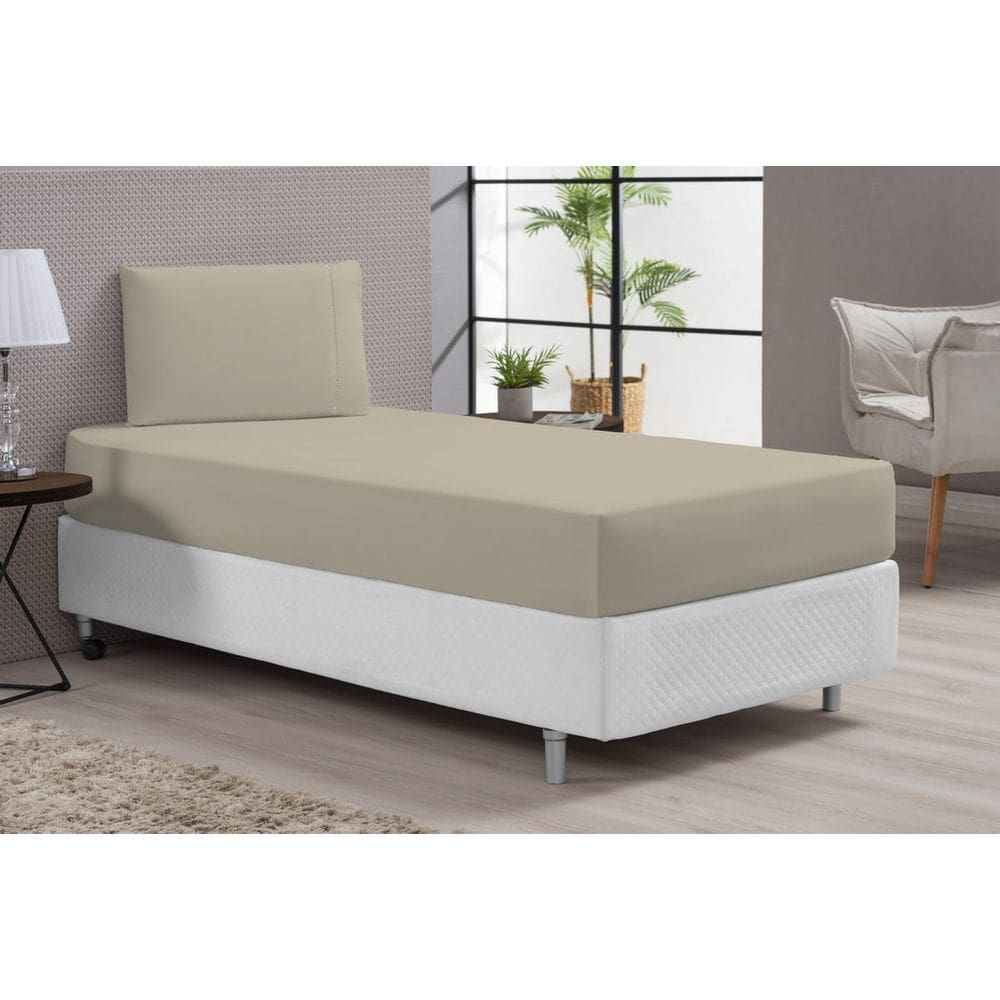 Lençol macio cama solteiro 400 fios cáqui