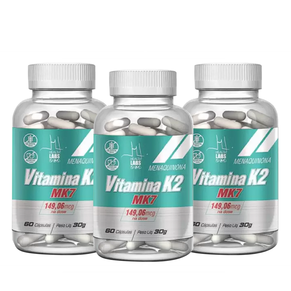 Kit 3 Unidades Vitamina K2 (MK7 149,06mcg) - 60 Cápsulas - Health Labs