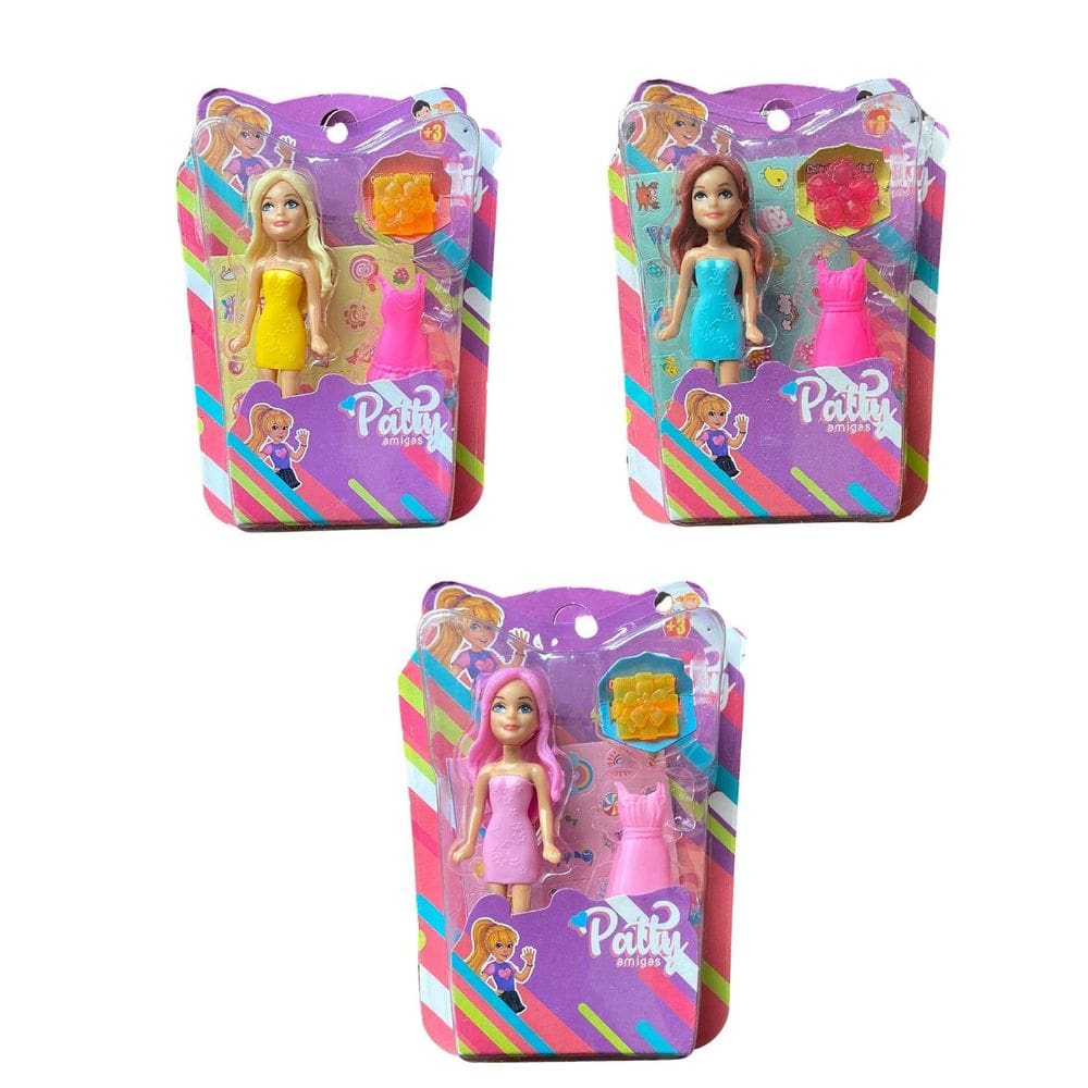 Kit 3 bonecas patty amigas  com acessórios brinquedo