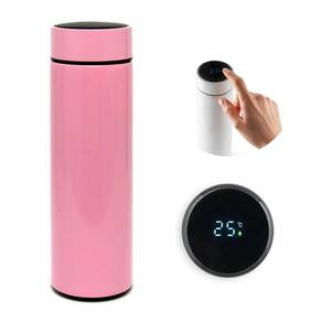 Garrafa térmica rosa com medidor de temperatura digital led