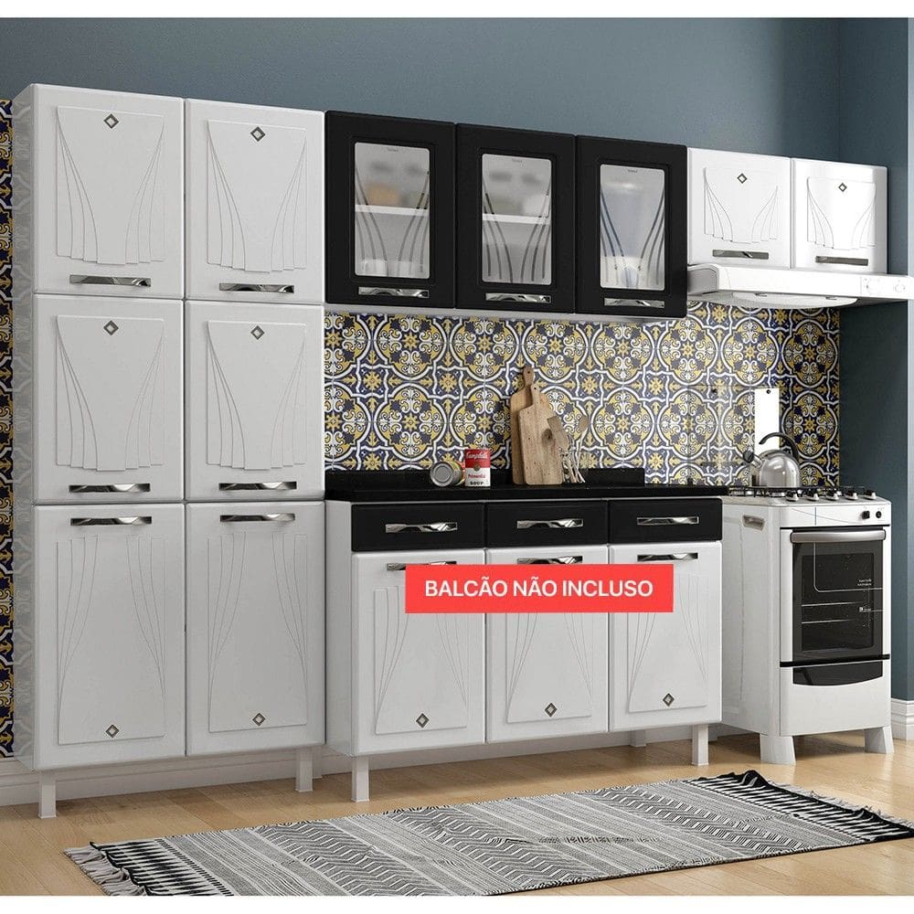 Cozinha Compacta Aço Star New 11 Portas Branco/Preto - Telasul