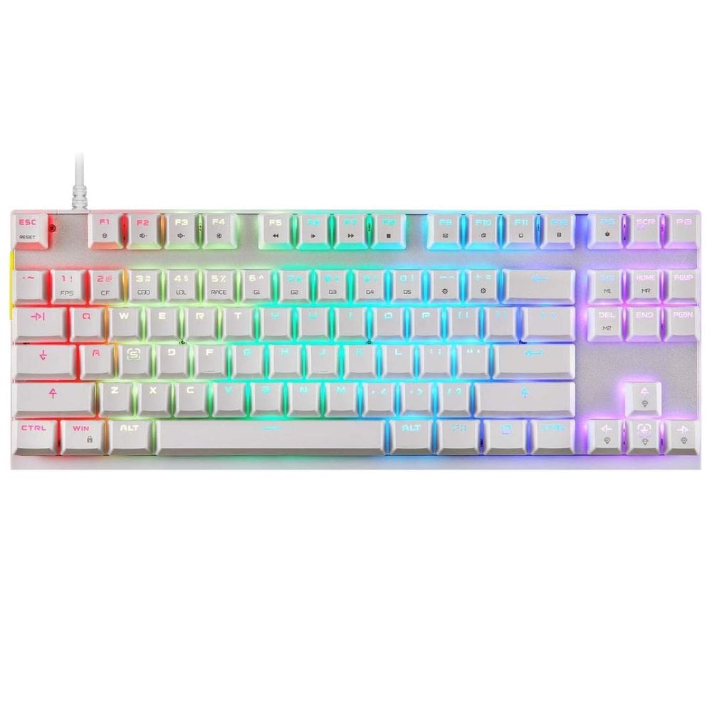 Teclado Gamer Mecânico Branco Switch Azul Led Rgb Motospeed
