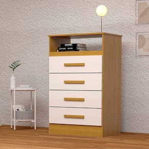 Cômoda Gaveteiro 4 Gavetas Flex Color 100% MDF Jéssica Cinamomo/Off White