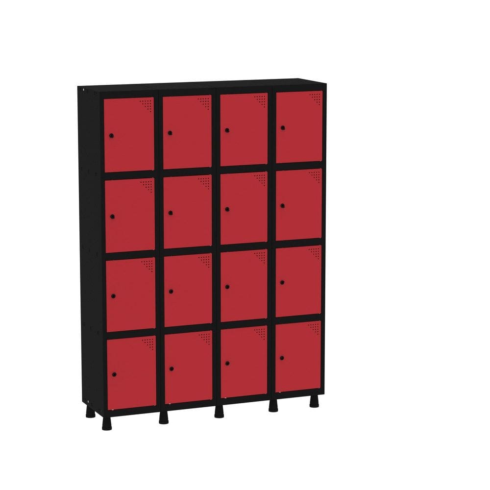 Armário Guarda Volume Locker Roupeiro 16 Portas Aço GRP 504/16 Preto/Vermelho