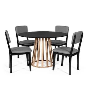 Mesa de Jantar Redonda Gabi Pret/Jade com 4 Cadeiras Estofadas Ella Preto/Cinza Escuro