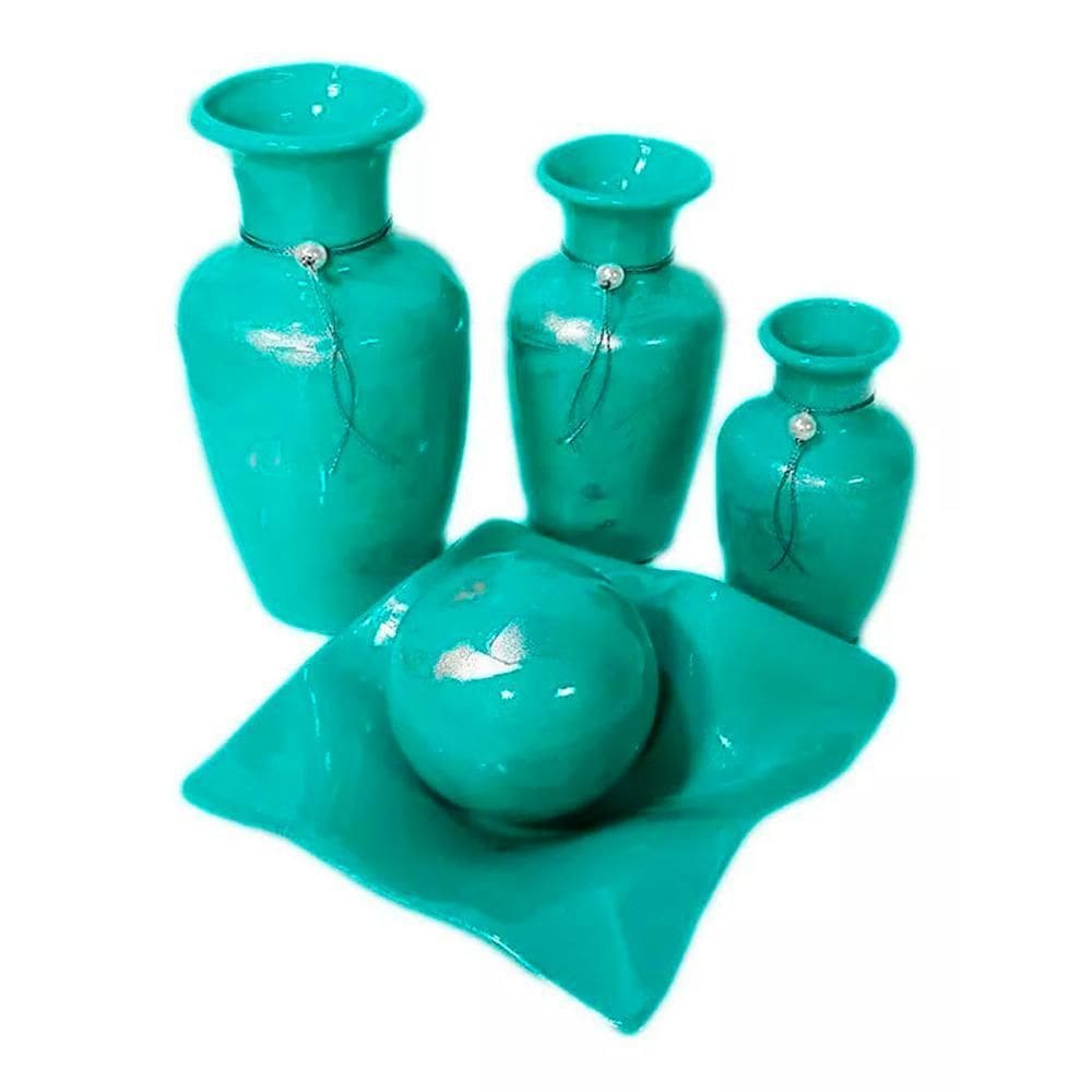 Jogo vasos trio jad centro de mesa em cerâmica azul tiffany