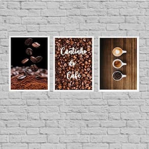 Kit 3 Quadros Cantinho Do Café Grãos 45X34Cm Branca