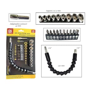 Kit eixo extensor flexível chicote universal soquete bits