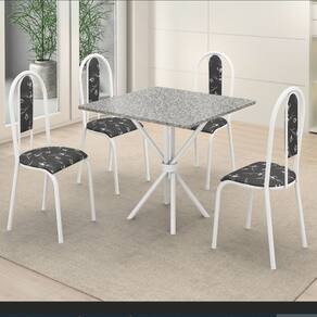Conjunto Mesa Tubular com 4 Cadeiras Berlim Branco Floral/Ocre
