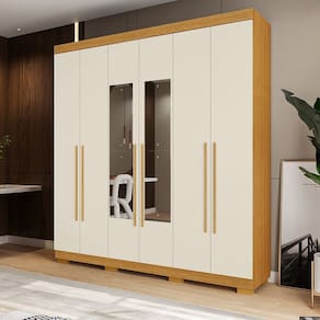 Guarda-Roupa Casal 6 Portas com Espelho Willow Espresso Móveis Cinamomo/Off White