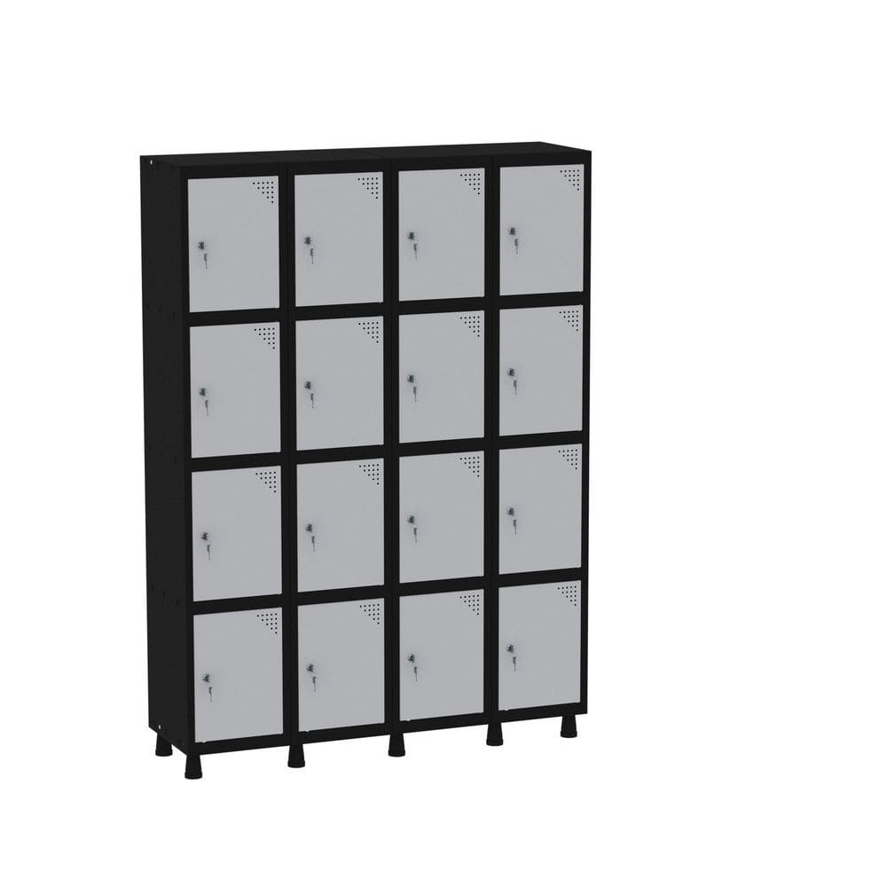 Armário Guarda Volume Locker Roupeiro 16 Portas Aço GRF 504/16 Preto/Cinza
