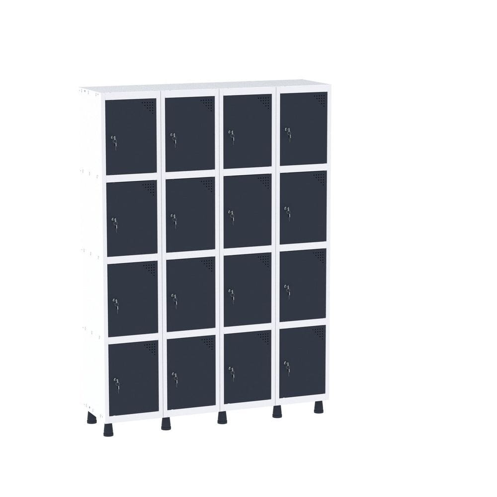 Armário Guarda Volume Locker Roupeiro 16 Portas Aço GRF 504/16 Branco/Azul DelRey