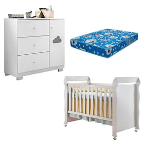 Berço Americano Mirelle e Cômoda Infantil Ane Branco Brilho com Colchão Ortobom – Phoenix Baby