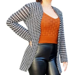 Cardigan em Tricô Padronagem Geométrica Tamanho Único do 38 ao 44