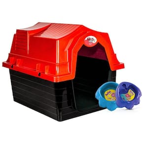 Casinha de cachorro n1 vermelha com comedouro e bebedouro