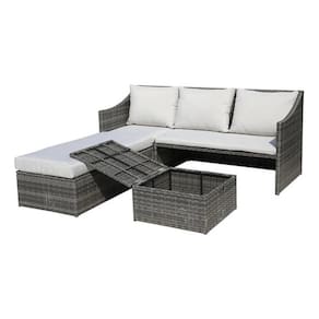 Sofá modular vime ratan 3 lugares + 2 mesa bau apoio 4 peças
