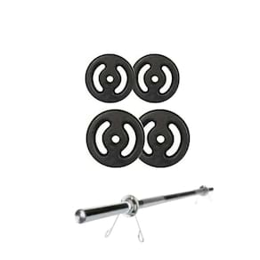 Kit 6kg anilhas pintadas 2 1kg e 2 2kg + barra oca cromada