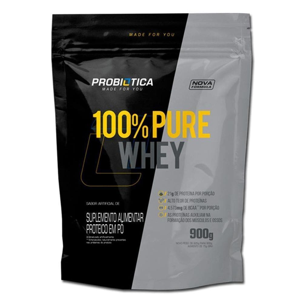 Whey 100% pure 900g - probiótica - refil iogurte de morango
