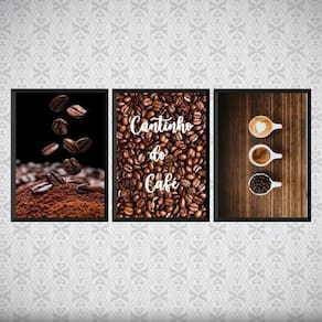 Kit 3 Quadros Cantinho Do Café Grãos 33X24Cm - Vidro Preta