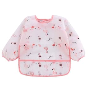 Babador avental impermeável manga longa - rosa 12-18m