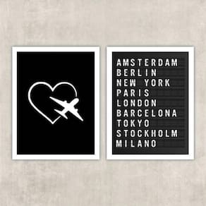 Kit 2 Quadros Travel Placa De Aeroporto 45X34Cm