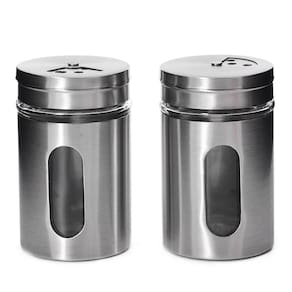 Kit 2 porta temperos condimentos aço inox com visor de vidro