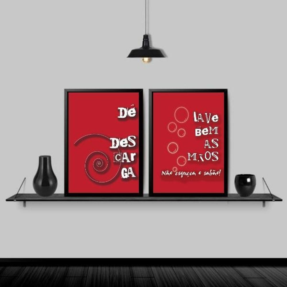 Kit 2 Quadros Lembretes Para Banheiro 33X24Cm Vidro Preta