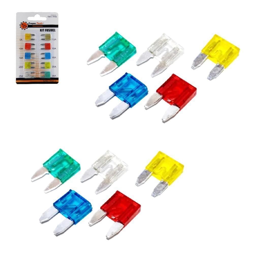 Jogo de fusiveis para automovel lamina mini com 10 pecas