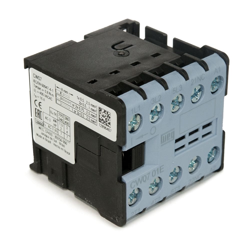 Mini contator tripolar 7a cw070130v16 110vac 1nf azul weg