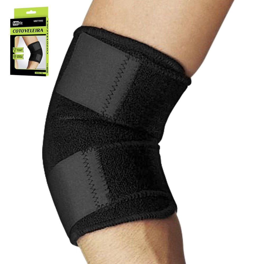 Cotoveleira preta neoprene ajustável duas abas