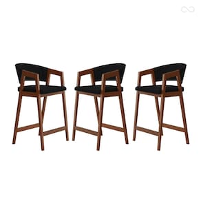 Kit 3 Banquetas Alta para Bancada de Cozinha Ravena Madeira Maciça Pinhão Suede Preto CCS