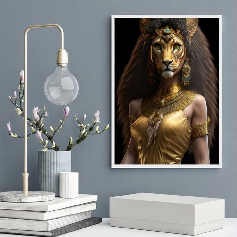 Quadro Deusa Egípcia Sekhmet 24X18Cm - Com Vidro