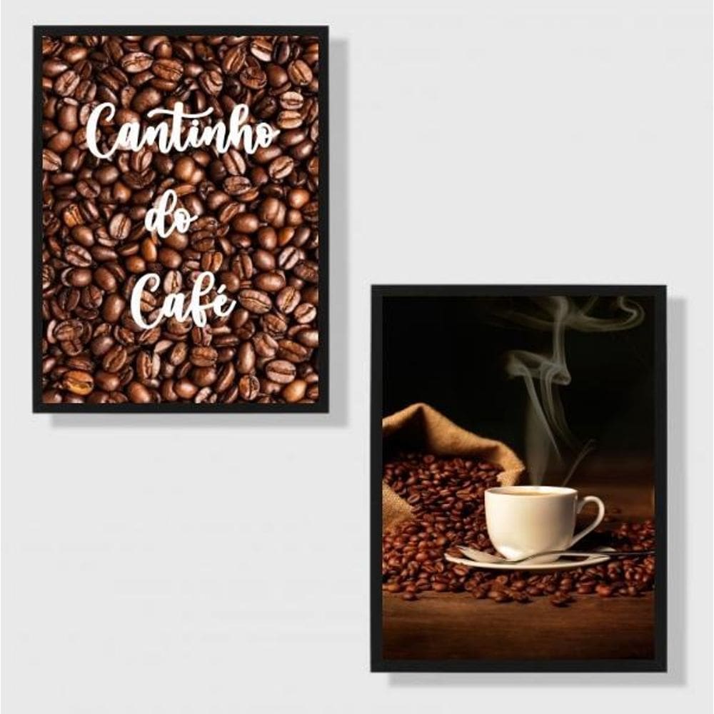 Kit 2 Quadros Cantinho Do Café Fotografia 45X34 Vidro Preta