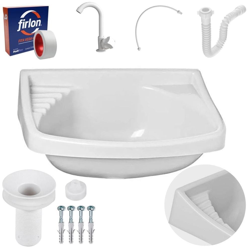 Pia lavatório banheiro 4,8l + torneira branca + sifão