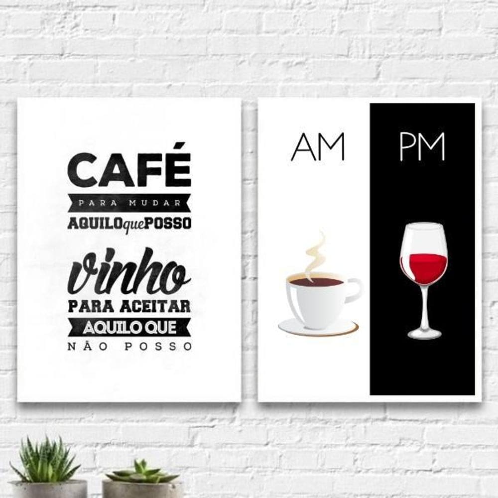 Kit 2 Quadros Café E Vinho 45X34Cm