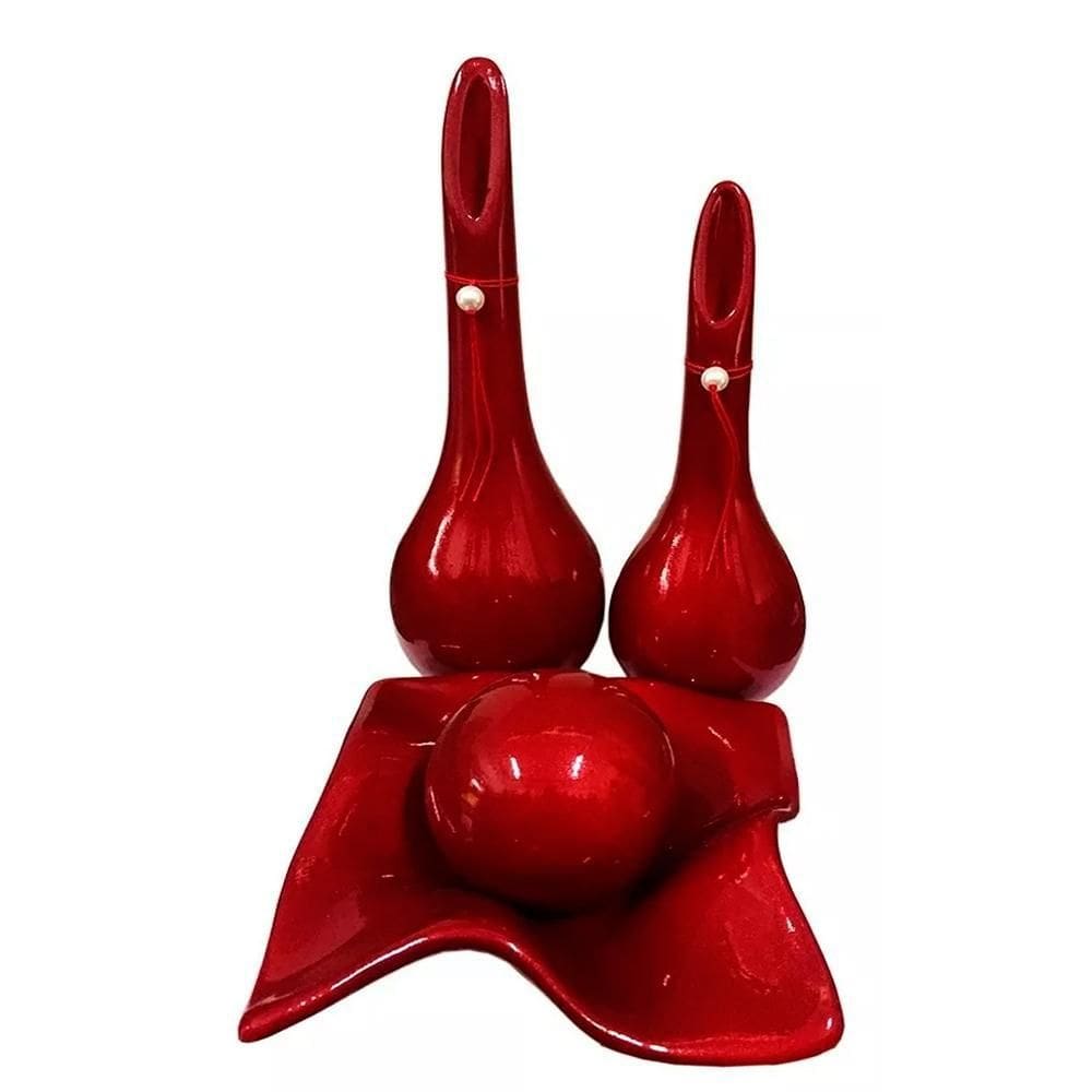 Vasos par lâmpadas e centro de mesa cerâmica vermelho
