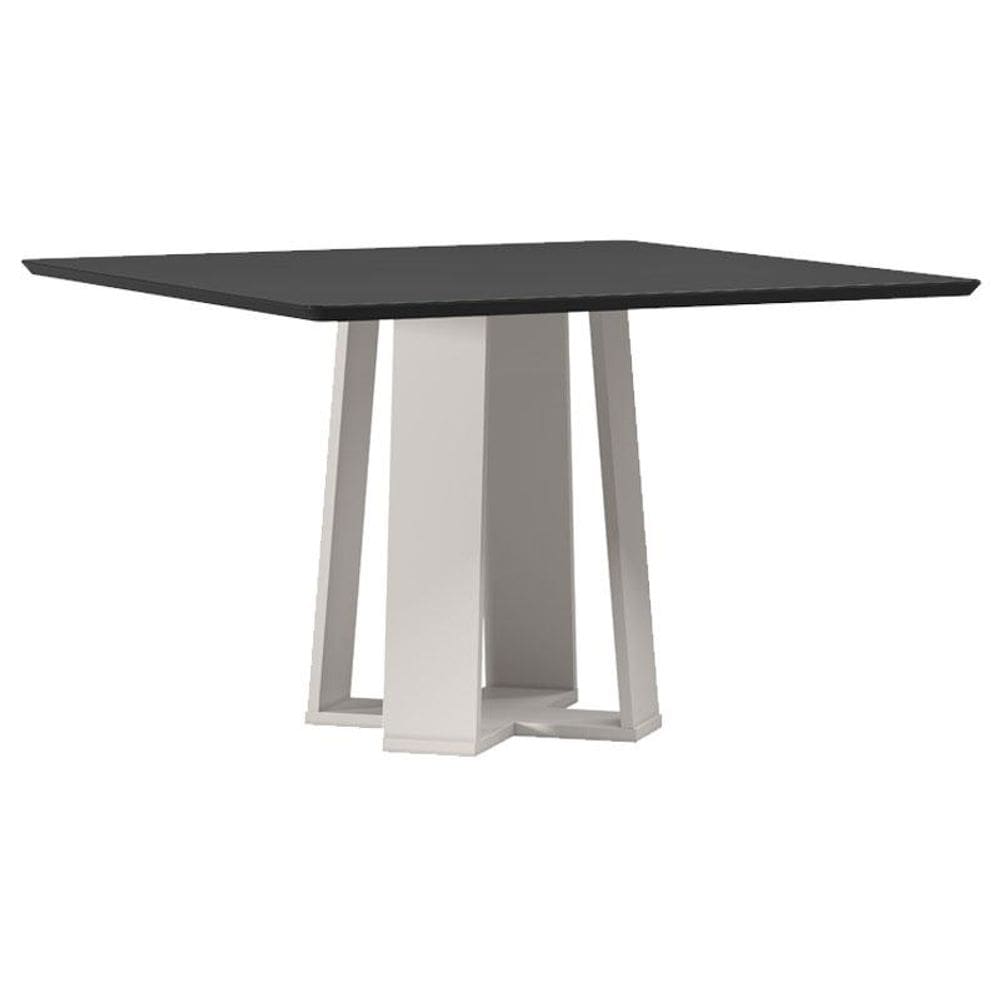 Mesa de Jantar 135x135 cm Valência com Vidro Off White Preto - New Ceval