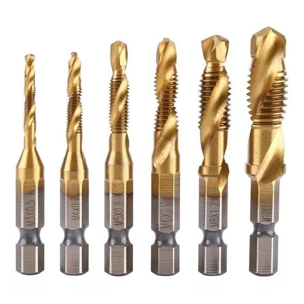 Kit com 6 brocas para abrir rosca macho m3 m4 m5 m6 m8 m10