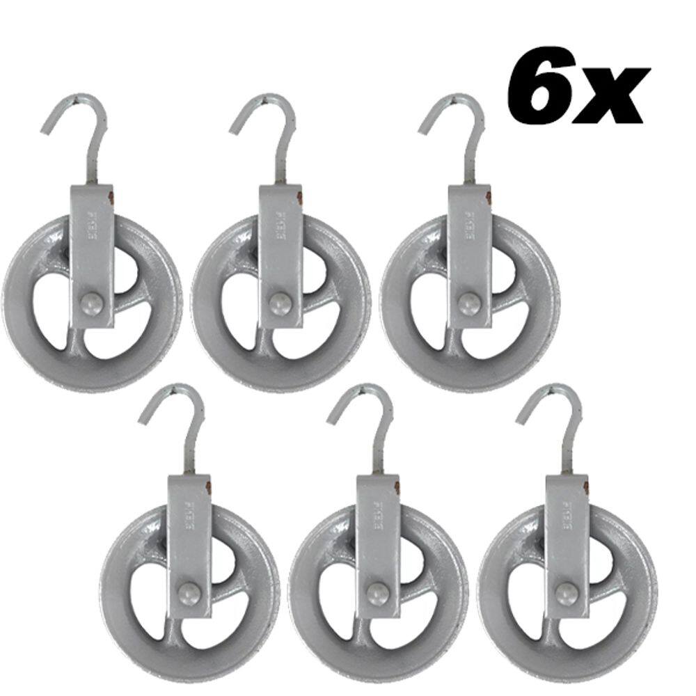 Kit 6 Roldana Polia Poço Ferro Fundido Com Alça Gancho 12cm