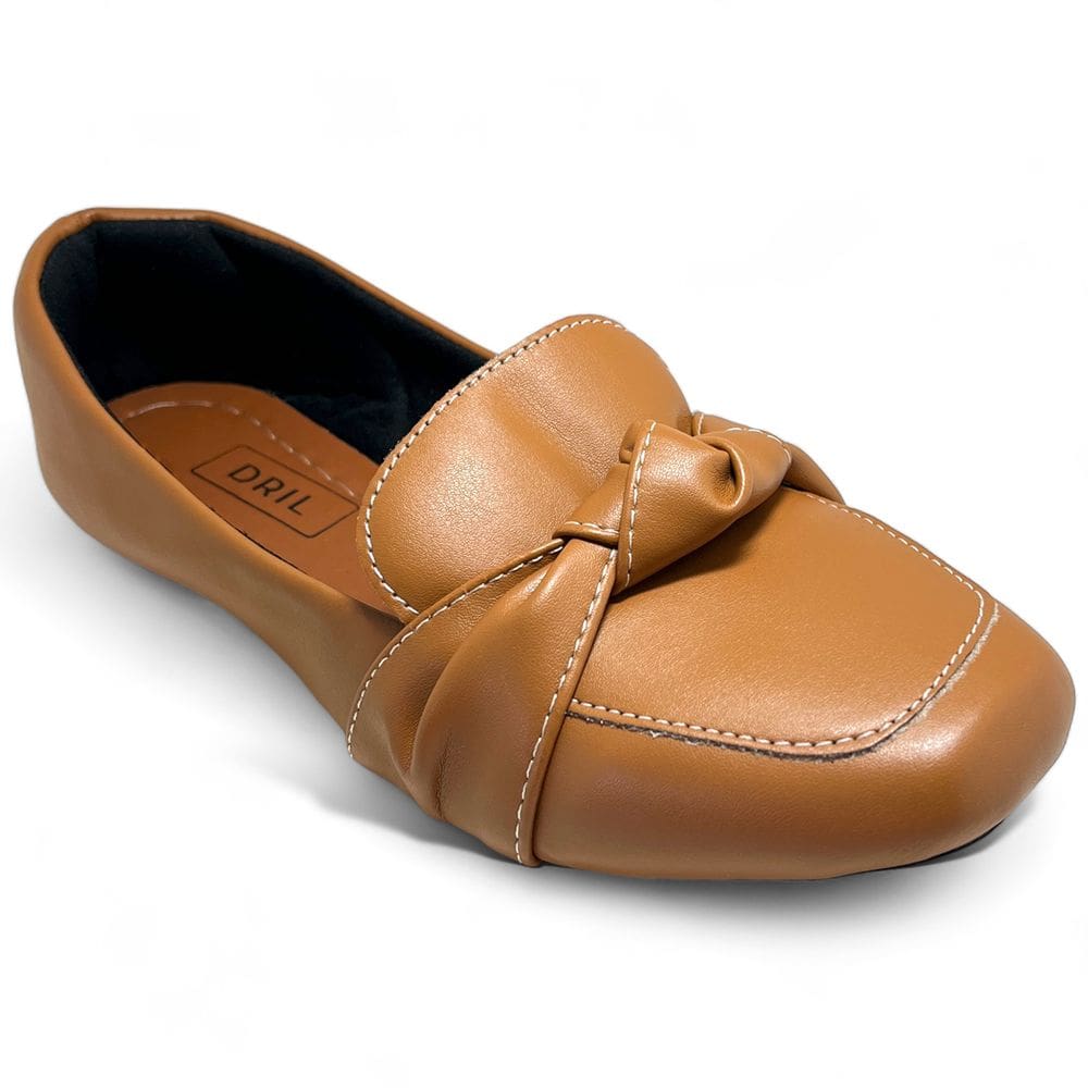 Mocassim Feminino Bico Quadrado Detalhe em Nó Caramelo
