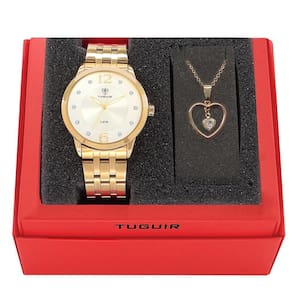 Kit relógio feminino tuguir analógico w2122 dourado e prata
