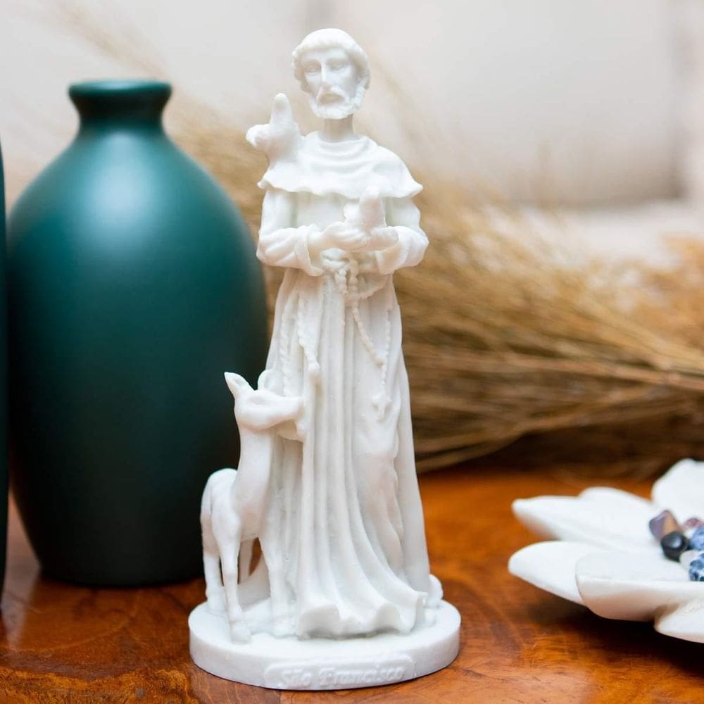 Escultura De São Francisco De Assis De Pó De Mármore 20Cm