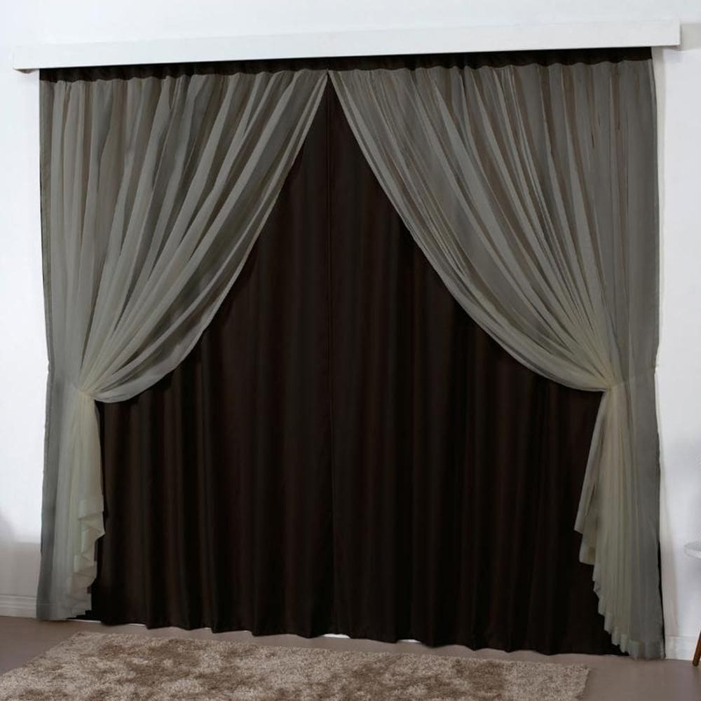 Cortina sala quarto blackout voal trilho comum 3m tabaco